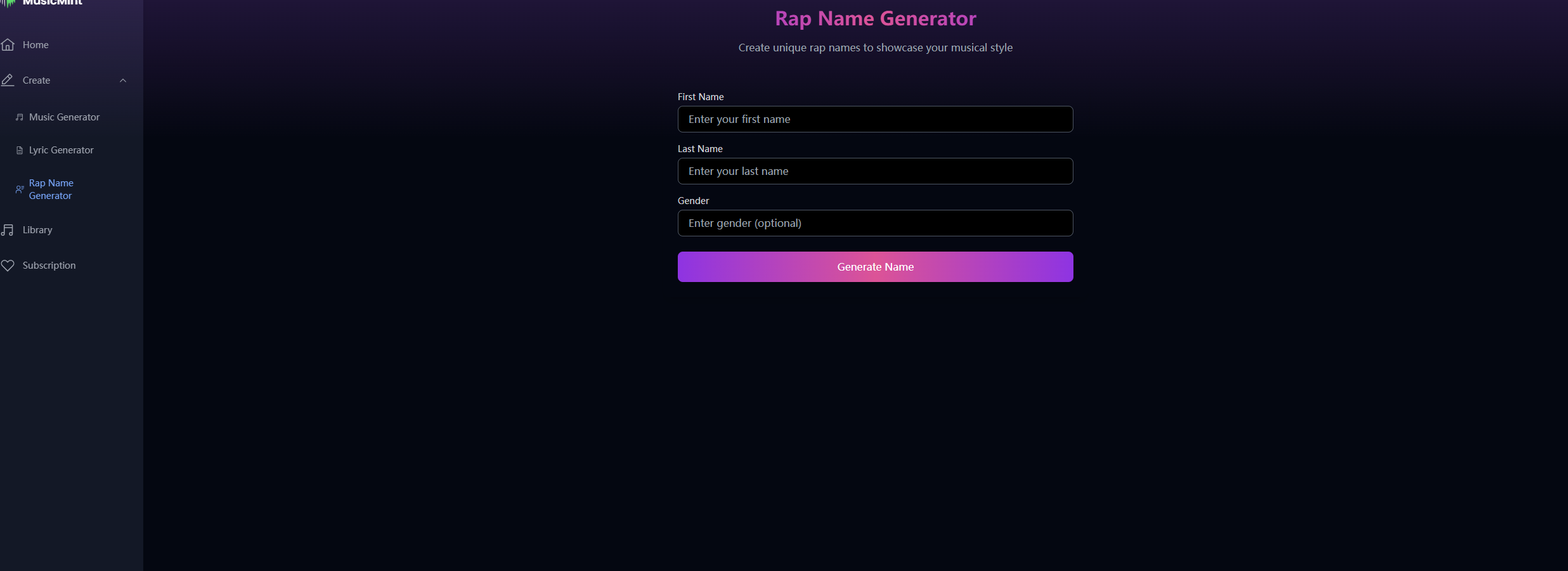 MusicMint Rap Name Generator